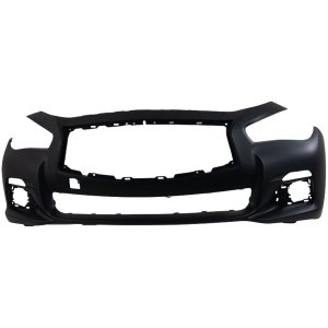 Front Bumper Cover for Infiniti Q50, 2014-2017, Primed (Ready to Paint), without Object Sensor Holes, Fits Hybrid Models of 2014-2015, Excluding Sport Models, Replacement