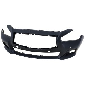 Front Bumper Cover for Infiniti Q50 2014-2017, Primed (Ready to Paint), with Object Sensor Holes, Excluding Sport Models, Replacement