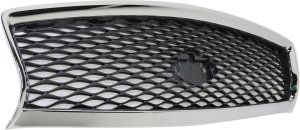 Chrome Shell/Painted Gray Insert Grille for Infiniti Q50 Hybrid Model, 2014-2015, Without Front View Camera, 2014-2017, Replacement