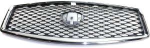 Grille for Infiniti Q50 2014-2017, Primed (Ready to Paint) Shell and Insert, Includes Front View Camera, Replacement