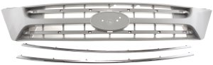 Upper Grille for Kia Sedona 2006-2012, Silver Shell and Insert, with Chrome Insert Molding, with Sport Package, Replacement