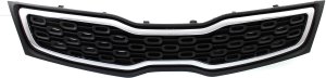 Upper Grille for Kia RIO Sedan 2012-2015, Black Shell and Insert with Chrome Molding, Replacement