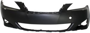 Front Bumper Cover for Lexus IS250/IS350 (2006-2008), Primed (Ready to Paint), with Headlight Washer Holes, without Pre-Collision System, Replacement