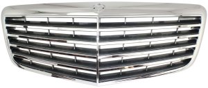 Chrome Shell/Painted Gray Insert Grille for Mercedes-Benz E-Class 2007-2009, Sedan/Wagon, Without Proximity Cruise Control, Replacement
