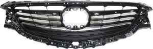 Textured Dark Gray Shell and Insert Grille for 2014-2017 Mazda 6, without LED Light Holes, Replacement