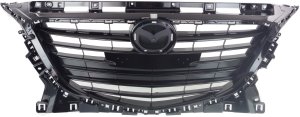 Black Shell and Insert Grille for 2014-2016 Mazda 3 without Collision Warning, Replacement