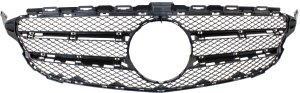Front Bumper Grille for Mercedes-Benz C300/C400 2015-2021, Textured Finish, Compatible with Models Without Sport or Luxury Package (2015-2018), Without AMG Styling Package (2019-2021), Without Camera Hole, Sedan, Replacement