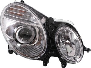 Headlight for Mercedes-Benz E-Class 2003-2009, Right (Passenger) Side, Lens and Housing, High-Intensity Discharge/Xenon, Without HID Kit, Without Curve Lighting System, Replacement