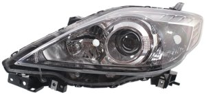 Headlight for Mazda 5 2008-2009, Left (Driver), Lens and Housing, Halogen, Black Interior, Replacement