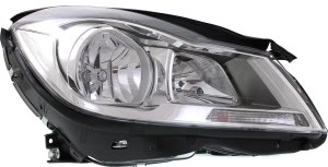 Headlight Assembly for Mercedes-Benz C-Class Sedan 2012-2014, Right (Passenger) Side, Halogen, Chrome Interior, without Corner Light, Replacement