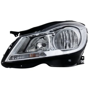 Headlight Assembly for Mercedes-Benz C-Class 2012-2014, Left (Driver), Halogen, Chrome Interior, Without Corner Light, Sedan, Replacement