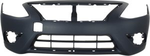 Front Bumper Cover for Nissan Versa 2015-2018, Primed (Ready to Paint), with Chrome Insert, Replacement