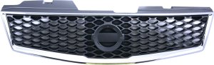 Grille for 2007-2012 Nissan Sentra, Chrome Shell/Painted Dark Gray Insert, Fits SR 2.0 and 2.5L Engine, Replacement