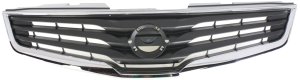 Chrome Shell/Painted Dark Gray Insert Grille for 2010-2012 Nissan Sentra Base, S, SL Models, Replacement