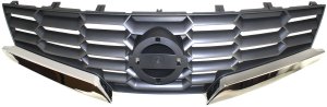 Grille for 2008 Nissan Altima Coupe, Painted Black Shell and Insert with Chrome Lower Bars, Replacement