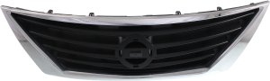Grille for Nissan Versa Sedan 2012-2014, Textured Gray Shell and Insert with Chrome Trim, Replacement