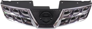 Grille for Nissan Rogue 2011-2013/Rogue Select 2014-2015, Chrome Shell with Black Insert, without Front View Camera, Replacement