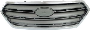 Grille for Subaru Outback 2015-2017, Painted Silver Shell with Gray Insert and Chrome Trim, Replacement