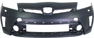 Front Bumper Cover for Toyota Prius/Prius Plug-In 2012-2015, Primed (Ready to Paint), with Headlight Holes, Suitable for Plug-In Models with LED Headlights, Replacement