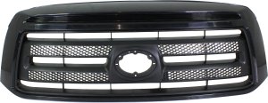 Grille for Toyota Tundra 2010-2013, Painted Black Shell and Insert, SR5 Model, Without Sport Package, Rock Warrior Package, and Chrome Bumper, Replacement