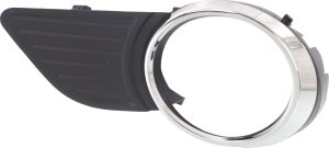 Front Fog Light Molding for Toyota Sienna 2011-2017, Left (Driver) Side, Black with Chrome Trim, With Park Distance Control Sensor Holes, Replacement
