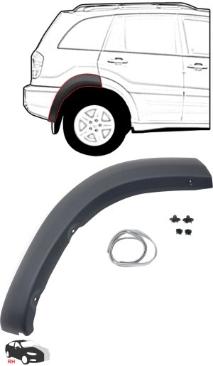 Rear Wheel Opening Molding for Toyota RAV4 2001-2005, Right (Passenger) Rear Section, Paint to Match, Replacement