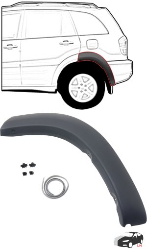 Rear Wheel Opening Molding for 2001-2005 Toyota RAV4, Left (Driver) Rear Section, Paint to Match, Replacement