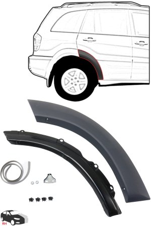Rear Wheel Opening Molding, Right (Passenger), Front Section for Toyota RAV4 2001-2005, Paint to Match, Replacement