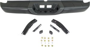 Step Bumper, Face Bar and Pad for Toyota Tundra 2000-2006, With Pad Provision, With Mounting Bracket, Powdercoated Black, Fleetside (Without Center Plugs), Replacement