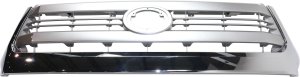 Grille for Toyota Tundra 2014-2015, Painted Silver Shell with Gray Insert, featuring Chrome Molding and Front Emblem, 1794 Edition Model, Replacement