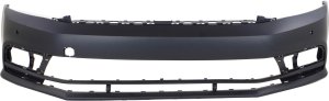 Front Bumper Cover for Volkswagen Jetta 2015-2018, Primed (Ready to Paint), Excluding GLI Model, Hybrid 2015-2016/Sedan, Without Headlight Washer Holes, With Park Assist Sensor Holes, Replacement