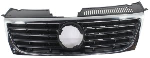 Grille for Volkswagen Passat 2006-2010, Chrome Shell with Black Insert, Without Park Assist System and Park Distance Control Holes, without Chrome Insert Molding, Replacement