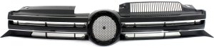 Textured Black Shell and Insert Grille with Chrome Insert Molding for 2010-2014 Volkswagen Golf, 6-Speed Transmission, Hatchback, Replacement