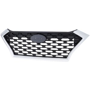 Grille for Hyundai Tucson 2019-2021, Painted Black with Silver Frame, without Camera Hole, Replacement