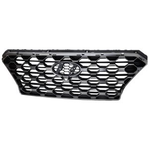Grille for Hyundai SANTA FE 2019-2020, Painted Black Shell with Textured Dark Gray Insert, including Front View Camera, Replacement