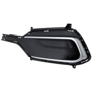 Fog Light Cover for Hyundai Santa Fe Sport, model years 2018-2018, Left (Driver), Textured Black with Chrome Molding, designed for 2.4L Engine, Replacement