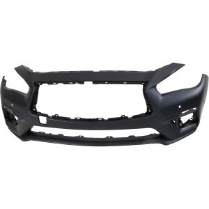 Front Bumper Cover for Infiniti Q50 2018-2023, Primed (Ready to Paint), Compatible with Hybrid/Luxury/Pure Models, with Object Sensor Holes, Replacement