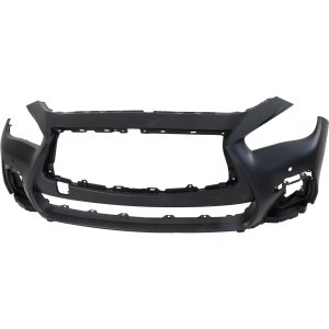 Front Bumper Cover for Infiniti Q50 2018-2023, Primed (Ready to Paint), Compatible with Red Sport 400, Signature Edition, Sport Models, with Object Sensor Holes, Replacement