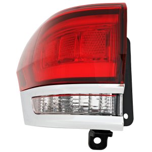 Tail Light Assembly for 2014-2022 Jeep Grand Cherokee WK, Left (Driver) Outer, with Chrome Trim, Type 2, Compatible with Laredo, Limited, Overland, Summit Models without Platinum Insert, Replacement