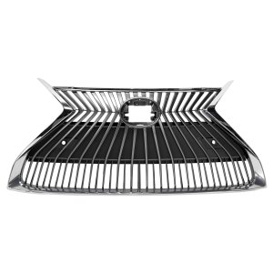 Chrome Shell Grille with Painted Silver Black Insert for 2019-2021 Lexus ES350/ES300h, without F Sport Package, Camera Hole, Parking District Control Sensor Holes, North America/Japan Built Vehicle, Replacement