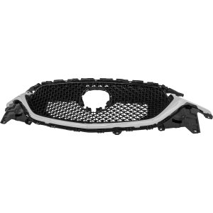 Grille for Mazda CX-5 2019-2021, Dark Gray Shell and Insert with Chrome Molding, Around View Monitor, Smart City Brake System, Without Cylinder Deactivation, Replacement