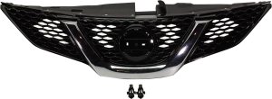 Grille for Nissan ROGUE SPORT 2017, Painted Black with Chrome Moulding, without Around View Monitor, Replacement