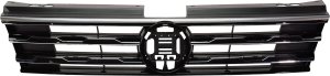 Painted Black Standard Style Grille for Volkswagen Tiguan 2018-2021 with Chrome Frame, Collision Warning, Replacement
