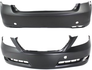 Front and Rear Bumper Cover Set for Lexus LS460 2007-2009, Primed (Ready to Paint), without Park Assist Sensor Holes Replacement