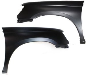 Front Fender Pair/Set for Nissan Frontier 1998-2000, Primed (Ready to Paint), 2WD (Two-Wheel Drive), Right (Passenger) and Left (Driver), without Modling Holes, Replacement