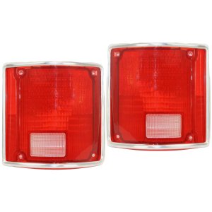 Tail Light Lens Pair/Set for 1973-1991 Chevrolet Suburban, Right (Passenger) & Left (Driver) with Chrome Trim Replacement