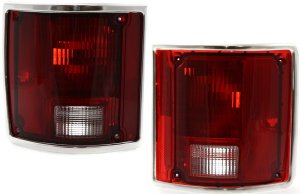 Tail Light Pair/Set for GMC Jimmy 1973-1991 Right (Passenger) and Left (Driver), Lens and Housing with Chrome, Replacement