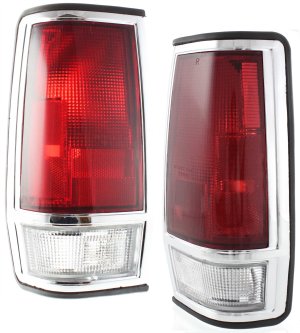 Tail Light Pair/Set for 1985-1986 Nissan Pickup with Right (Passenger) and Left (Driver) Lens and Housing, Including Chrome Trim Replacement