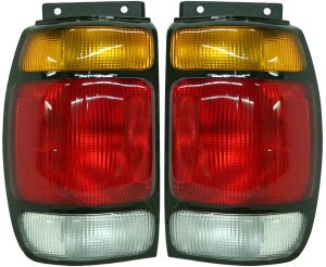 Tail Light Lens and Housing Pair/Set for 1995-1997 Ford Explorer, Right (Passenger) and Left (Driver), Replacement
