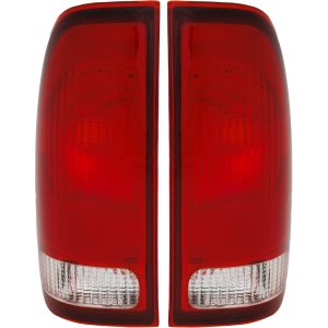 Tail Light Lens and Housing Pair/Set for 1997-2003 Ford F-150, 1999-2007 F-Super Duty, Halogen, Right (Passenger) and Left (Driver), F-150 Heritage, Stepside Replacement